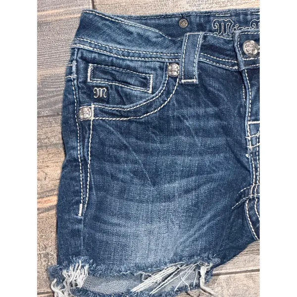 Miss Me Angel‎ Wings Cross Bling Distressed Denim Low Rise Y2K Bermuda Shorts 25 - Image 4
