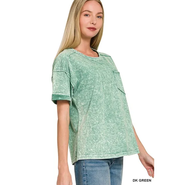 Zenana Halo Snow Washed Exposed Seam Top &‎ Shorts Set - Large - Image 6