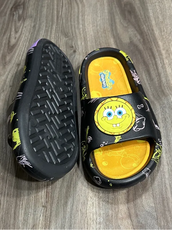 Ground up SpongeBob & Patrick Black Slide Sandals - Fun Yellow & Purple Insole. - Image 7