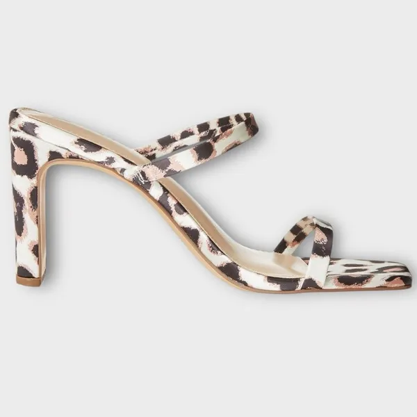 The Drop Leopard Avery Square Toe Two Strap High Heeled Sandal Size 8.5 Brown - Image 2