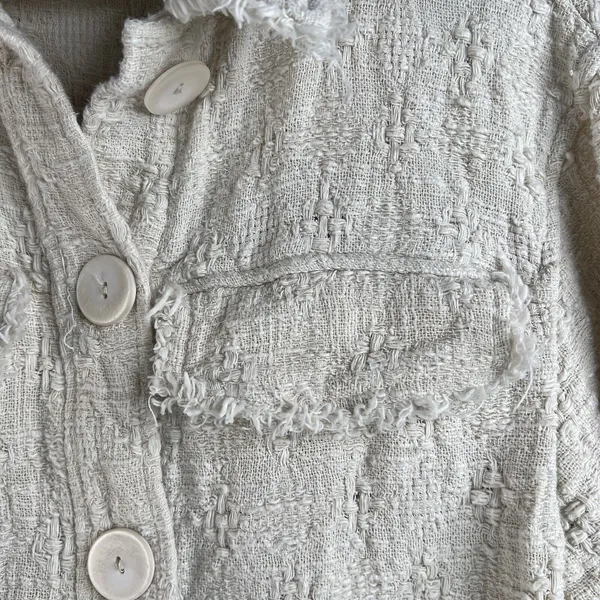Zara Size S Shacket Jacket Cream Boucle Tweed Cropped Oversized Long Sleeve - Image 4