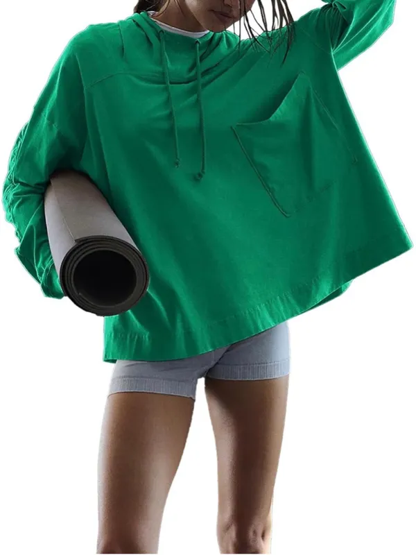 NEW Green Cotton Lightweight Hooded Top Oversized Long Sleeve Shirt XL - Image 2