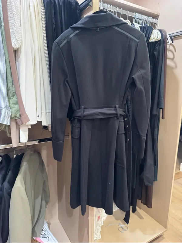 Vince Camuto Black Belted Trench Coat with Gold Buttons - Image 3