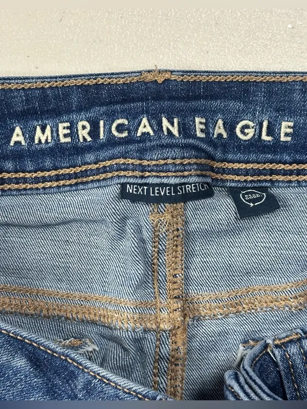 American Eagle Outfitters Blue Distressed Kick-bootcut Jean cut-off legs Shorts - Image 4