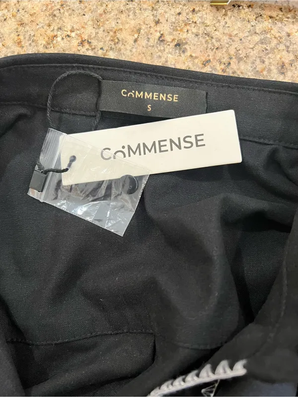 Commense NWT Black Contrast Stitch Belted Shirt Dress Small Linen Blend Sold Out - Image 6