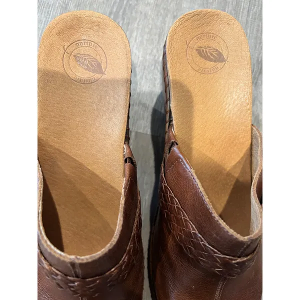 Nurture Brown Leather Braided Buckle Clogs Mules Womens 9.5 Block Heel‎ Shoes - Image 2
