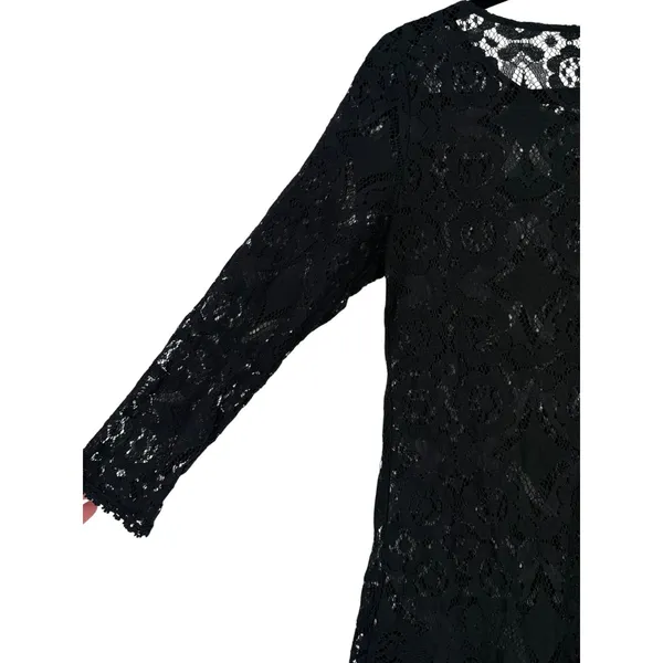 Free People Sheer Floral Lace Mini Dress 3/4 Sleeve Ruffle Hem Black Boho Size 0 - Image 12