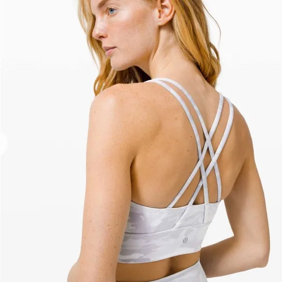 Lululemon ENERGY BRA LONG LINE RIB INCOGNITO CAMO ALPINE WHITE MULTI SZ 6 EUC. - Image 2