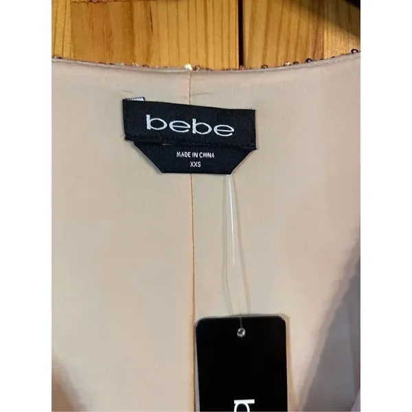 Bebe Ruched Sequin Mini Dress Hazelnut/Silver XXS Nwt (4150) - Image 5