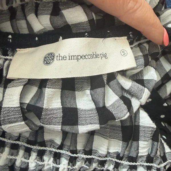 The Impeccable Pig Black White Gingham Check Mini Dress Polka Dot Size Small - Image 4
