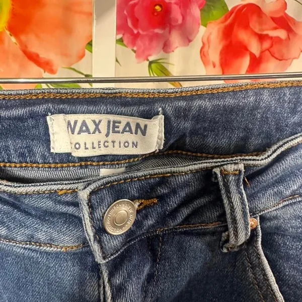 J49. Wax jean Navy blue low rise bootcut jeans - Image 2