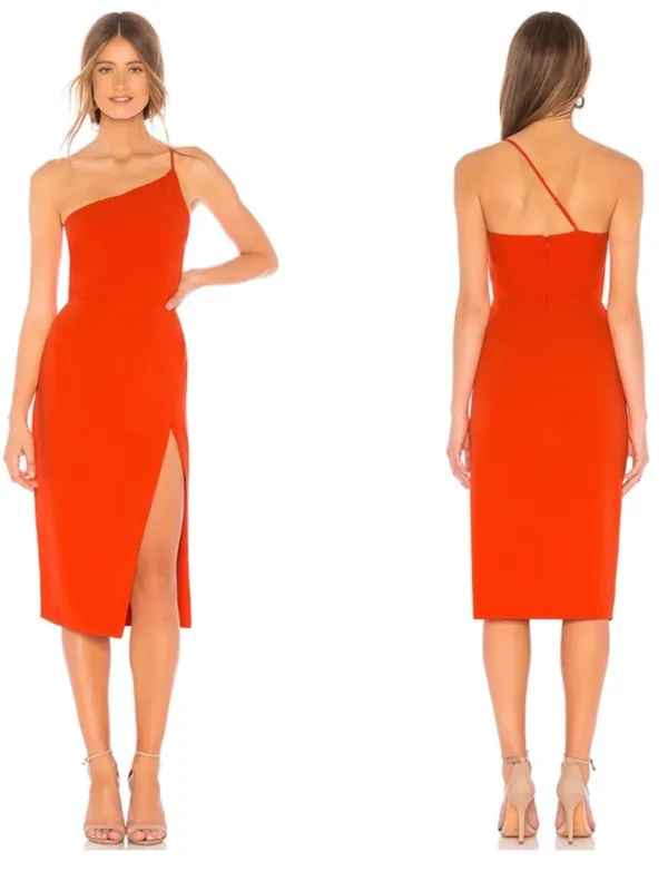 Lovers + Friends Red Asymmetrical One-Shoulder Midi Dress Size M - Image 3