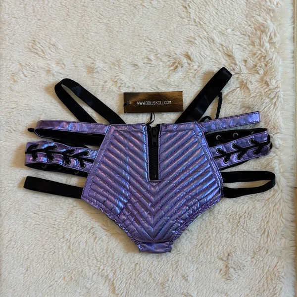 Dolls Kill Club Exx Iridescent Purple Strappy Bikini Bottoms - Image 2