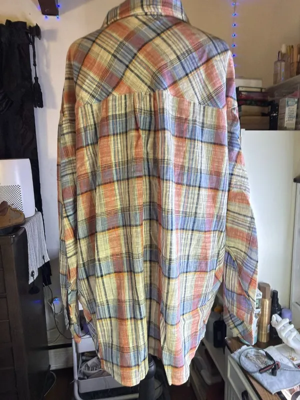 ee:some Oversized Mixed Plaid Button Up Blue Size L - Image 3