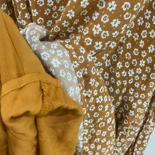 DRESS FORUM‎ LA | Mustard White Floral Balloon Sleeve Dress Tiered | Size S - Image 11