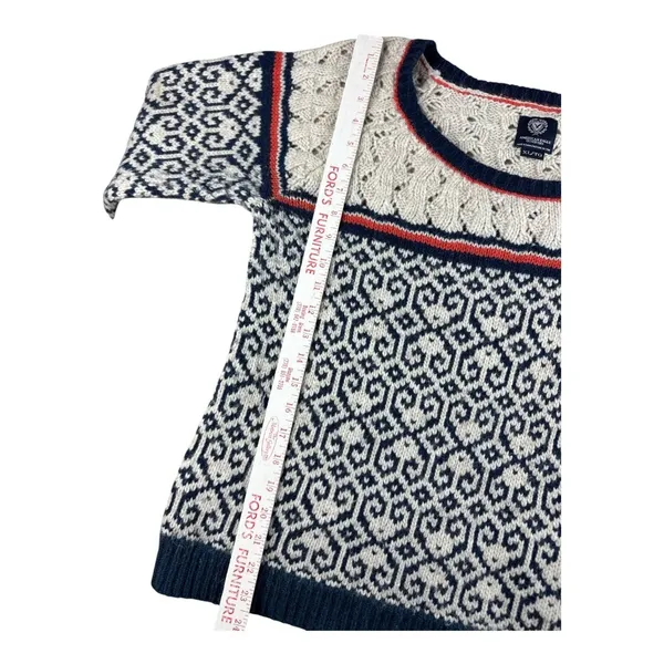 American Eagle Fair Isle Heart Wool Alpaca Blend Pointelle Sweater XL Navy Blue - Image 6