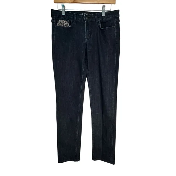 Cielo Jeans USA Womens Dark Wash Embroidered Rhinestone Straight Leg Jeans Sz 31 - Image 7