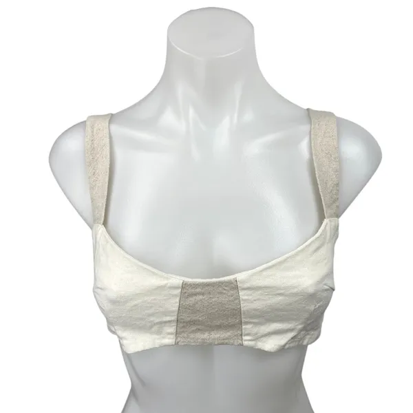 Meshki Yalda Cream Tan Linen Sleeveless Colorblock Bustier Crop Tank Top Size S - Image 5