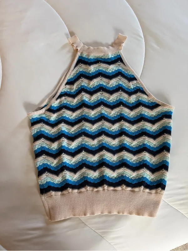 VICI Striped Chevron Halter Knit Crop Top - Image 3