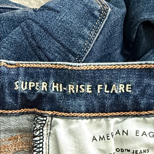 American Eagle Outfitters Size 0 Super Hi-Rise Flare Dark Blue Stretchy Jeans - Image 9