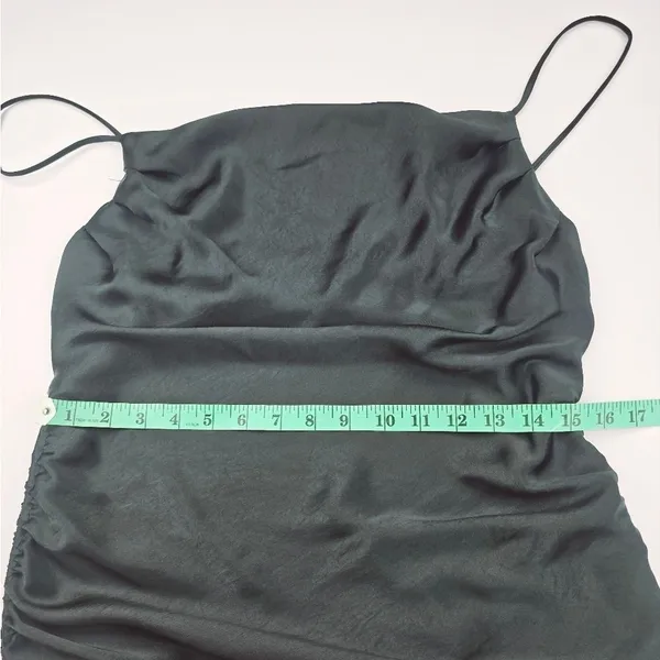 Zara -1224 Black Satin Cowl Neck‎ Ruched Side Tie Sleeveless Mini Dress Small - Image 7