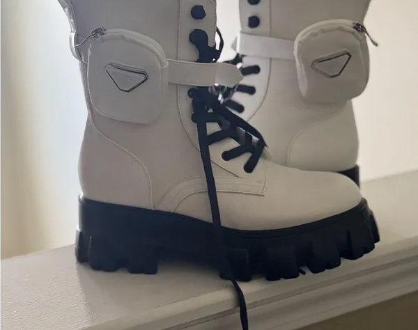 Elegant White Combat Boots with Black Accents - Image 2