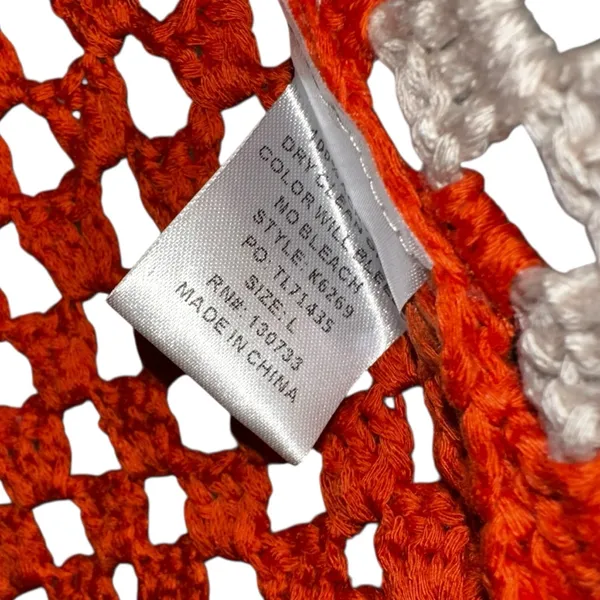 UMGEE Orange Crocheted Squares Sleeveless Cardigan‎ Large Grannycore Boho Fringe - Image 4