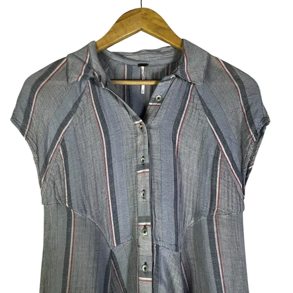 Free People New Spring Love Tunic Top Womens S Blue Striped Button Front Beachy - Image 4