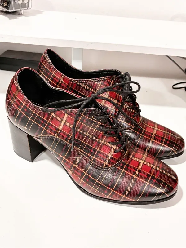 Patricia Nash Mara Shooties Oxford Shoes Italian Red Gold Tartan Lace Up Size 6 - Image 3