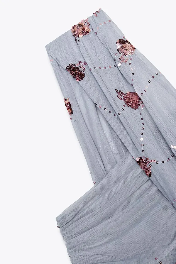 ZARA Draped Sequin Mini Dress blue - Image 5