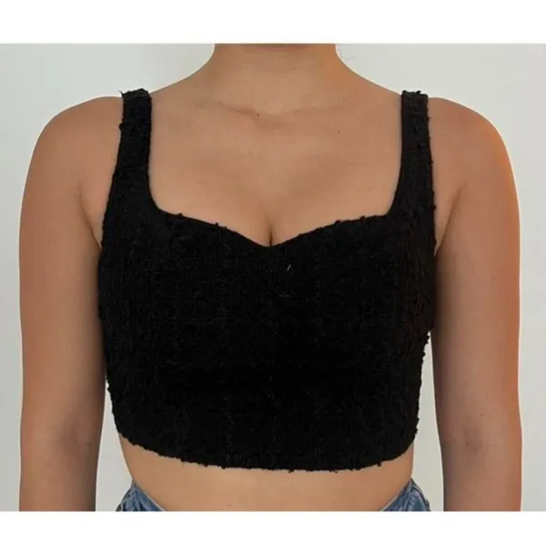 Abercrombie & Fitch Black Tweed Textured Cropped Tank Top Sweetheart Neckline XS - Image 8