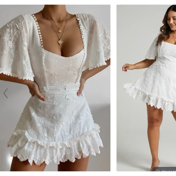 NWT Showpo White Embroidered Mini Dress Size 4 Fancy a Spritz‎ with Square Neck - Image 2