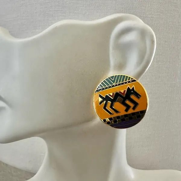 Vintage Laurel Burch "Coptic Horse" Enamel Earrings - Image 3