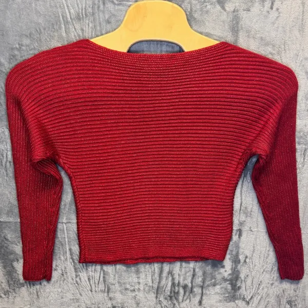 1960 | Lauren Ralph Lauren Metallic‎ Ribbed Knit Boat Neck Sweater Red Petite XS - Image 2