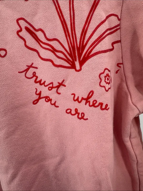 ban.do Pastel Pink Sweatshirt red floral hearts trust where you are M casual - Image 9
