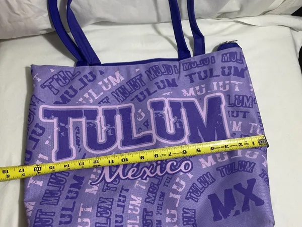 Tulum Mexico Purple Zipper Tote Bag Travel Beach Shopping Souvenir Polyester - Image 2