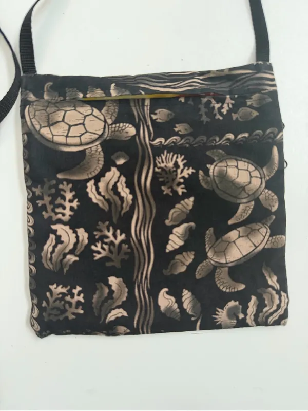 Crossbody Purse Bag Island Sea sea Turtles Shells Coral Lightweight Fabric Black - Image 7
