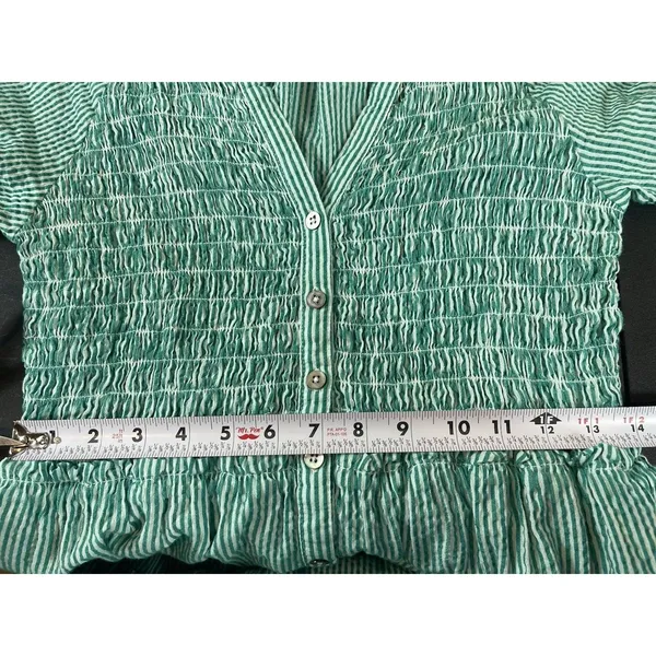 Sundance Smocked Button Maxi Dress S Green White Striped Tiered Cottage Boho - Image 14