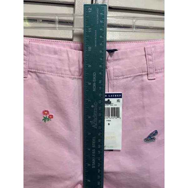 Polo Ralph Lauren NWT Soft Cotton Shorts Size 8 Zip Mid Rise Pink Embroidery - Image 3