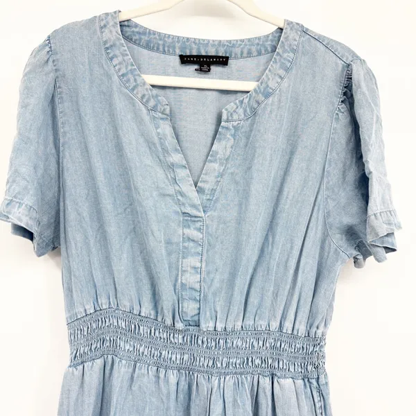 Jane + Delancey Womens Chambray Lyocell Smocked Waist Boho Tiered Midi Dress XL - Image 3