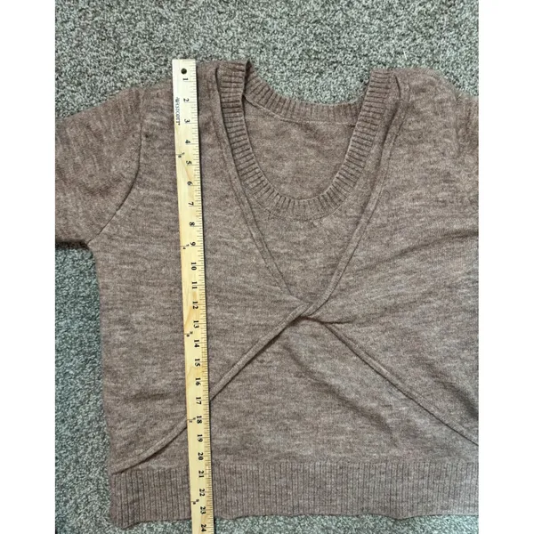 French Connection Women Brown Twist Front Layered Look Wool Blend Sweater Large - Image 3