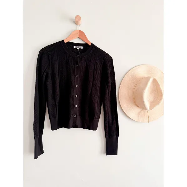 Madewell | NWT Signature Knit Pointelle Cardigan Black Cropped Sweater | Sz L - Image 2