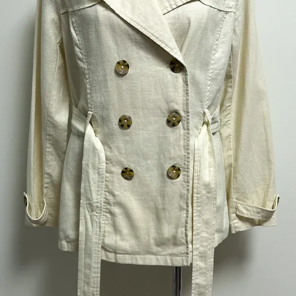Old Navy Ivory Yellow Cast Double Breasted Tie Belt Woven Linen Blend Jacket NWT - Image 3