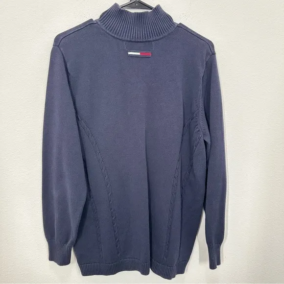Tommy Hilfiger 1X‎ Navy Quarter Zip Cable Knit Coastal Preppy Nautical Casual - Image 5