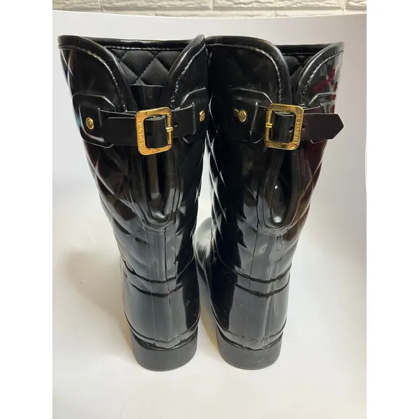 Hunter refined high gloss quilted mid calf rain‎ boots black women's size 11 - Image 8