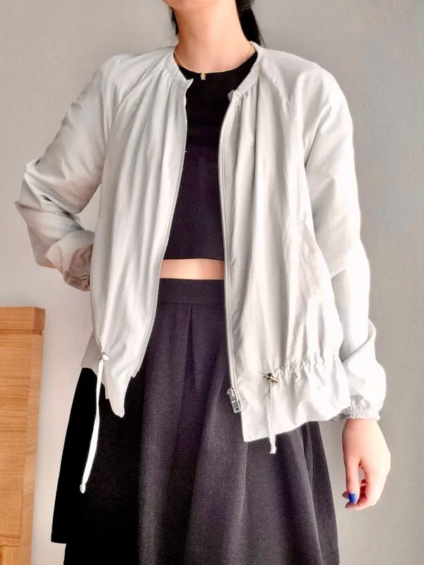 Zara Light Gray drawstring tie front peplum  Bomber windbreaker Jacket - Image 4