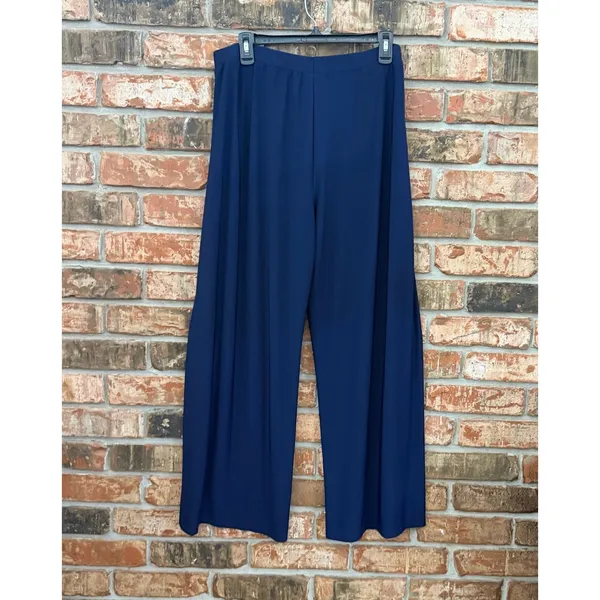 Susan Graver Navy Wide Leg Pull On Style Pants Size Large Minimalist Casual - Image 3
