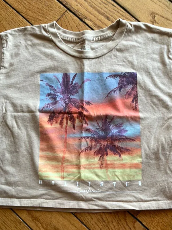 Hollister Tan Cropped Graphic Tee - Image 2