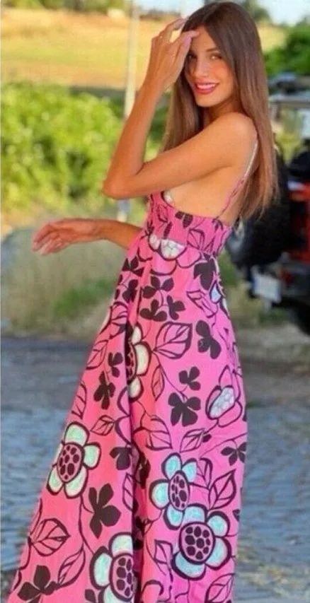Zara Pink Black Floral Cotton Poplin‎ Midi Dress Size S - Image 2