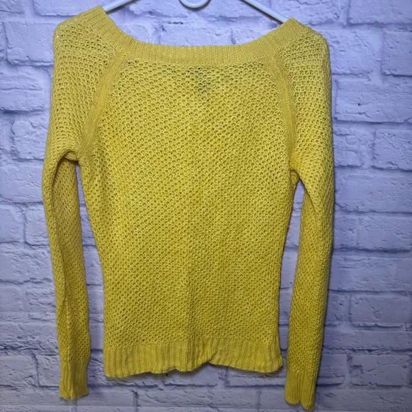 Lauren Ralph Lauren Open Knit Highlighter Yellow Sweater Medium Linen Blend - Image 8